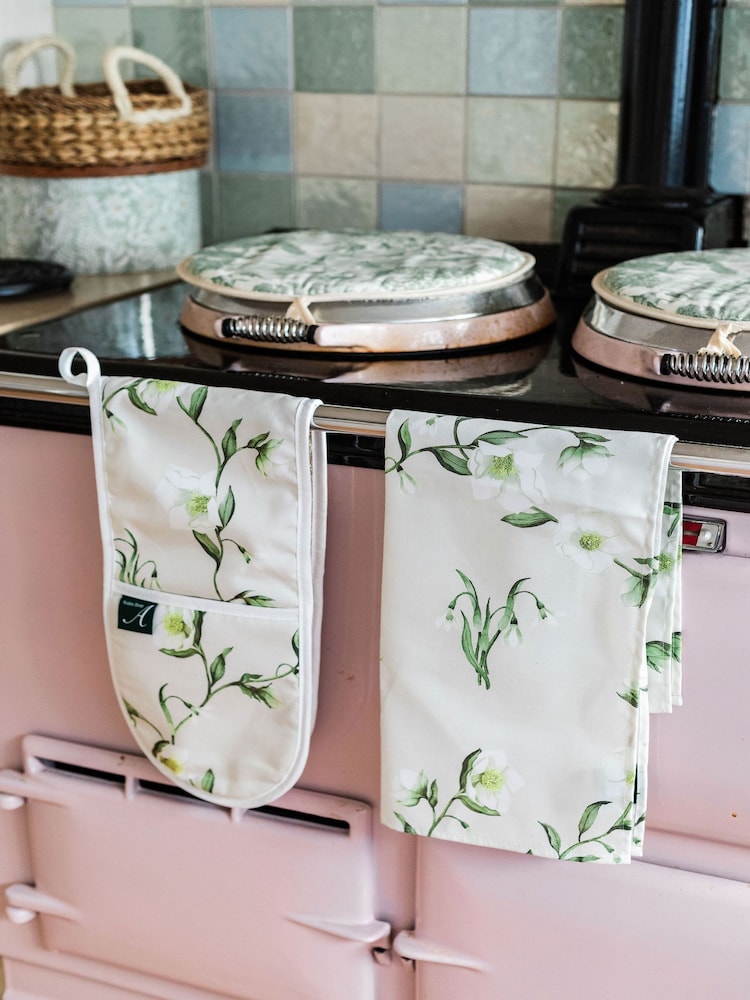 Avalon Home Natural Snowdrop and Hellebore Tea Towel - Image 1 of 5