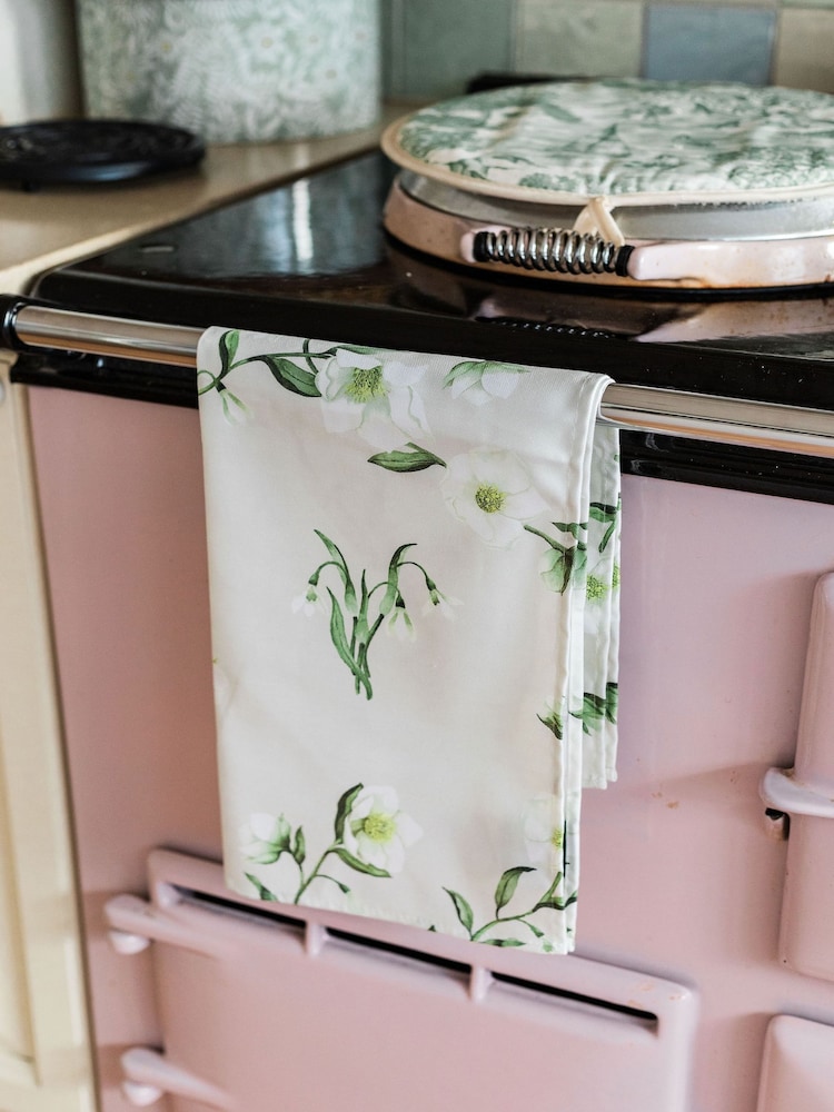 Avalon Home Natural Snowdrop and Hellebore Tea Towel - Image 2 of 5
