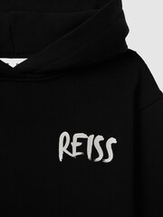 Reiss Washed Black Newton Teen Cotton Relaxed Motif Hoodie - Image 7 of 7