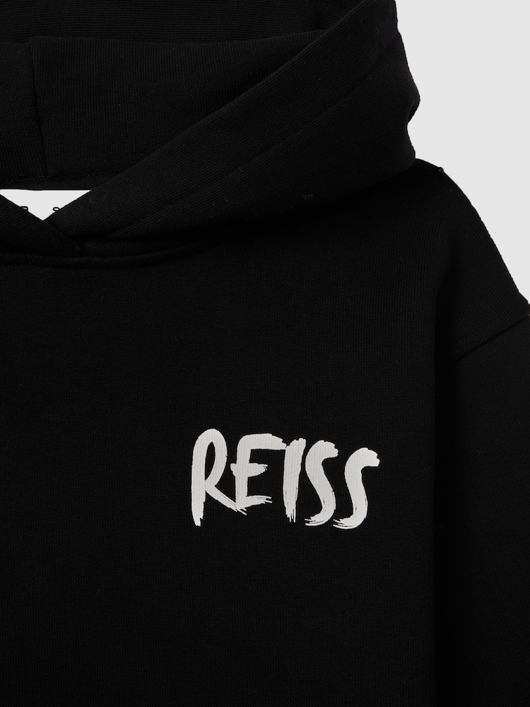 Reiss Washed Black Newton Teen Cotton Relaxed Motif Hoodie - Image 7 of 7
