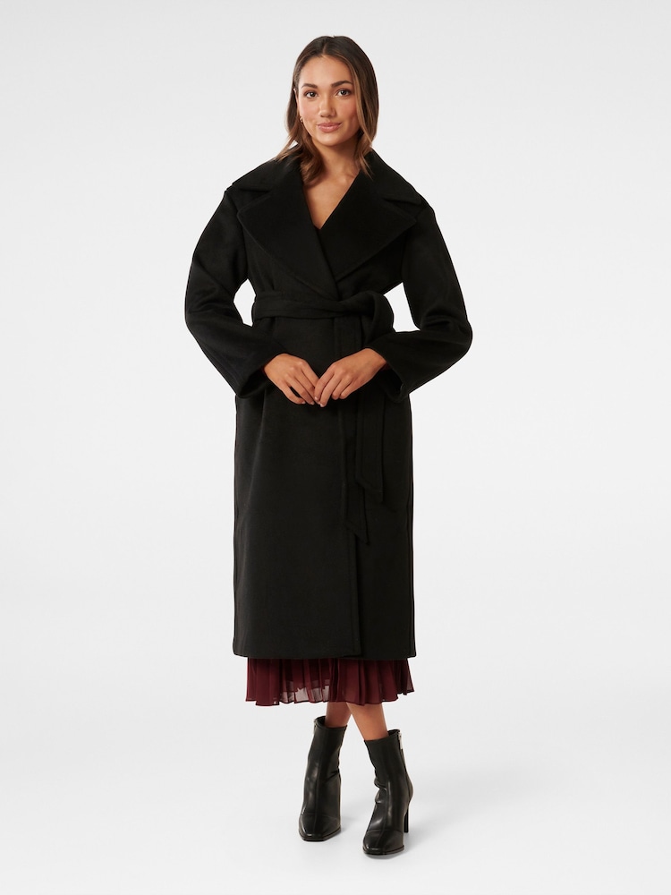 Forever New Black Priya Petite Wrap Coat - Image 1 of 5