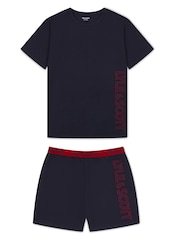 Lyle & Scott Blue Boys Abel Branded Sleepwear Shorts Set - Image 1 of 6