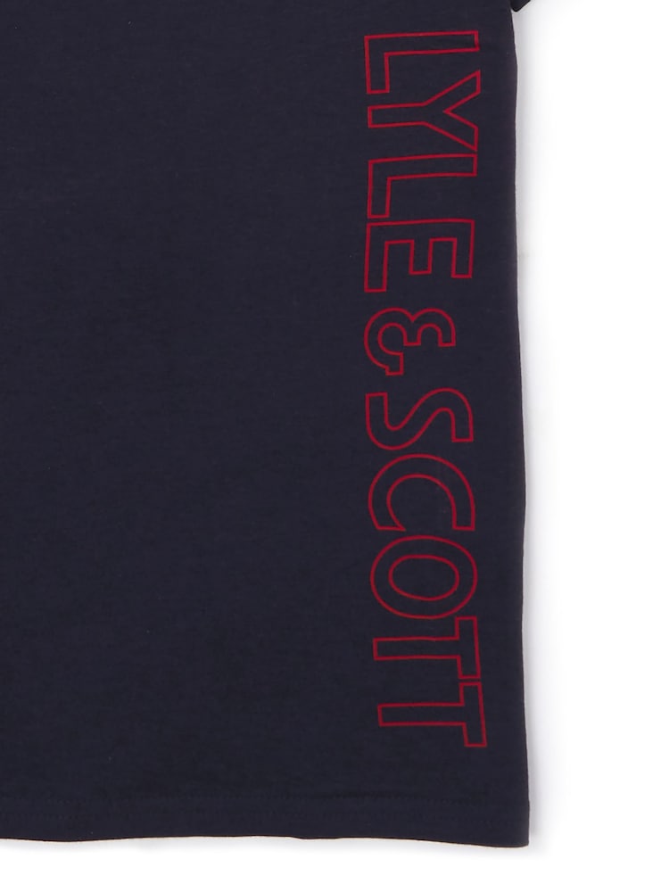 Lyle & Scott Blue Boys Abel Branded Sleepwear Shorts Set - Image 4 of 6