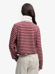 Superdry Red Athletic Essential Cropped Stripe Rugby Shirt - Image 2 of 6