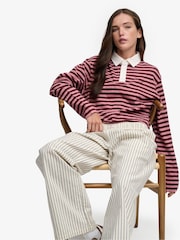 Superdry Red Athletic Essential Cropped Stripe Rugby Shirt - Image 3 of 6