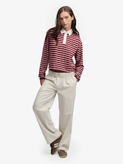Superdry Red Athletic Essential Cropped Stripe Rugby Shirt - Image 4 of 6