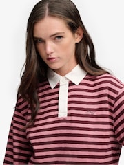 Superdry Red Athletic Essential Cropped Stripe Rugby Shirt - Image 5 of 6