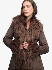 Superdry Brown Long Afghan Coat - Image 1 of 5