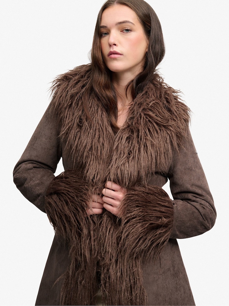 Superdry Brown Long Afghan Coat - Image 1 of 5 Superdry Brown Long Afghan Coat - Image 1 of 5