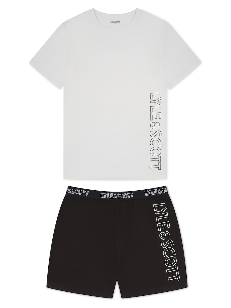 Lyle & Scott White Branded Boys Abel Sleepwear Shorts Set - Image 1 of 6