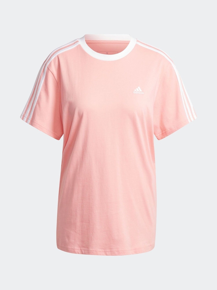 adidas Pink Boyfriend 100% Cotton 3 Stripe T-Shirt - Image 8 of 8 adidas Pink Boyfriend 100% Cotton 3 Stripe T-Shirt - Image 8 of 8