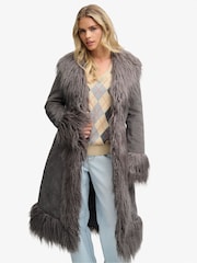 Superdry Grey Long Afghan Coat - Image 1 of 5