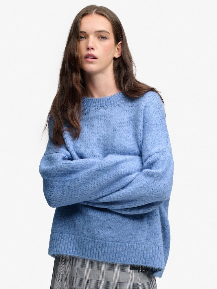 Superdry Blue Slouchy Brushed Knitted Jumper - Image 1 of 6