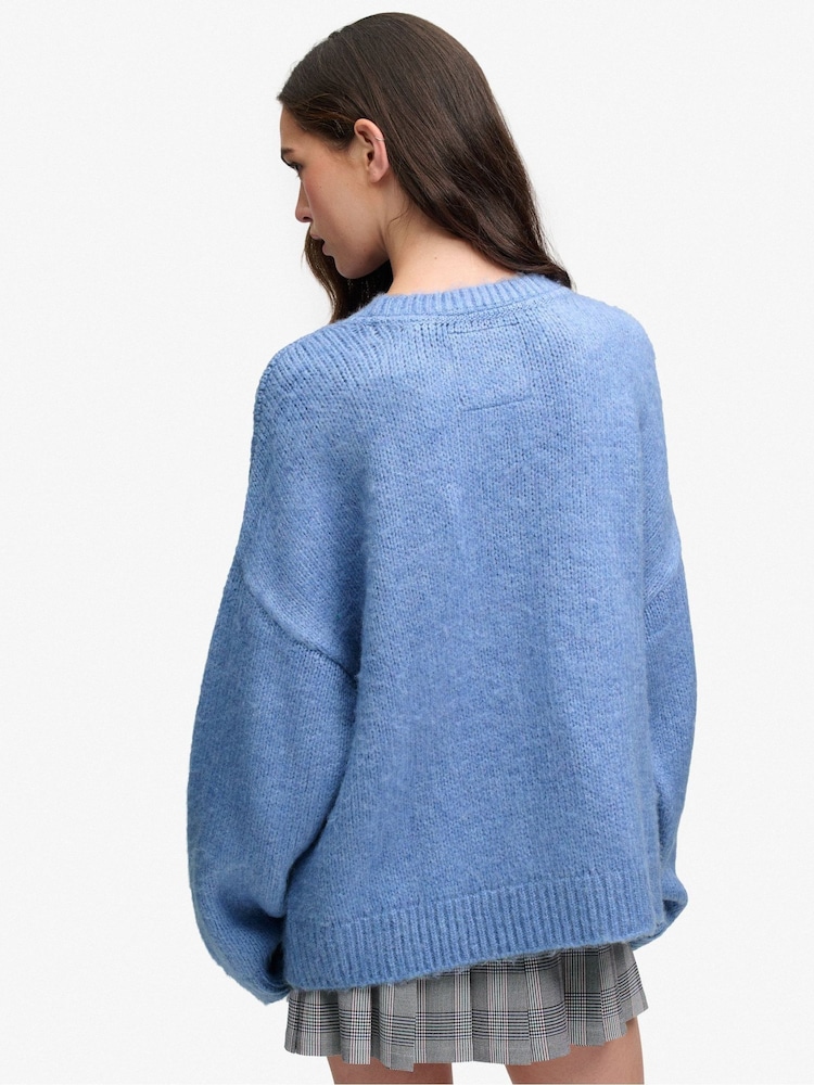 Superdry Blue Slouchy Brushed Knitted Jumper - Image 2 of 6