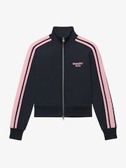 Superdry Pink Side Stripe Zip-Through Sweatshirt - Image 1 of 2