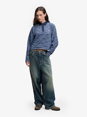 Superdry Blue Athletic Essential Cropped Stripe Rugby Shirt - Image 3 of 5