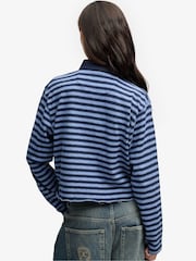 Superdry Blue Athletic Essential Cropped Stripe Rugby Shirt - Image 4 of 5