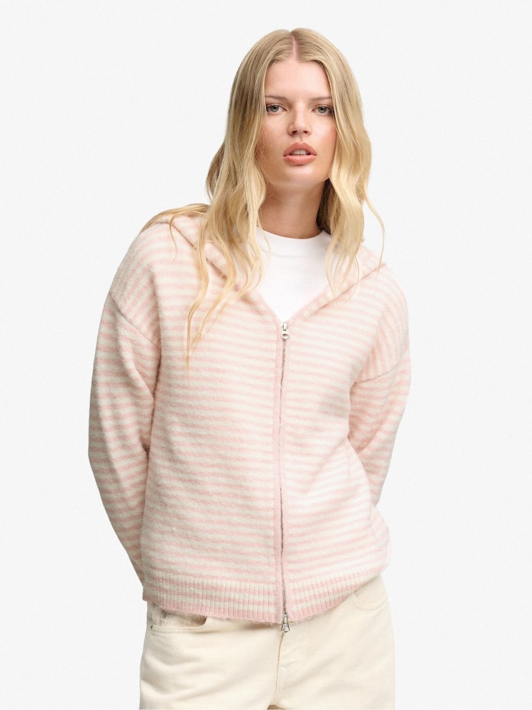 Рожевий - Superdry Brushed Knit Zip-Through Hooded Cardigan - Image 1 of 6