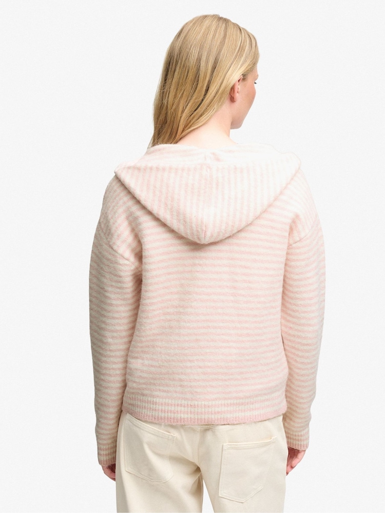 Рожевий - Superdry Brushed Knit Zip-Through Hooded Cardigan - Image 2 of 6