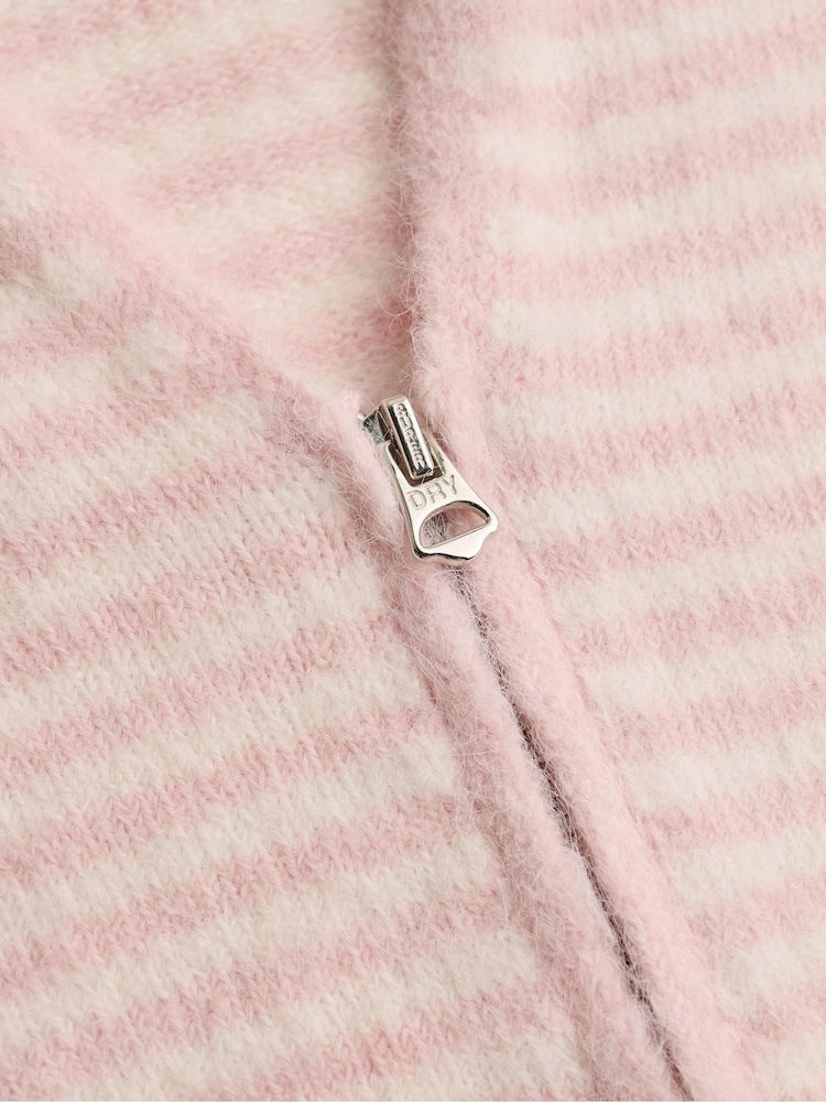 Рожевий - Superdry Brushed Knit Zip-Through Hooded Cardigan - Image 6 of 6