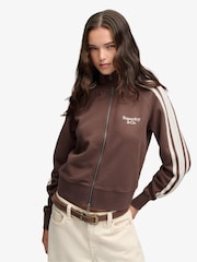 Marrón - Superdry Side Stripe Zip-Through Sweatshirt - Imagen 1 de 7