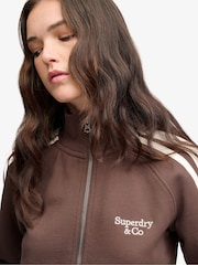 Marrón - Superdry Side Stripe Zip-Through Sweatshirt - Imagen 2 de 7