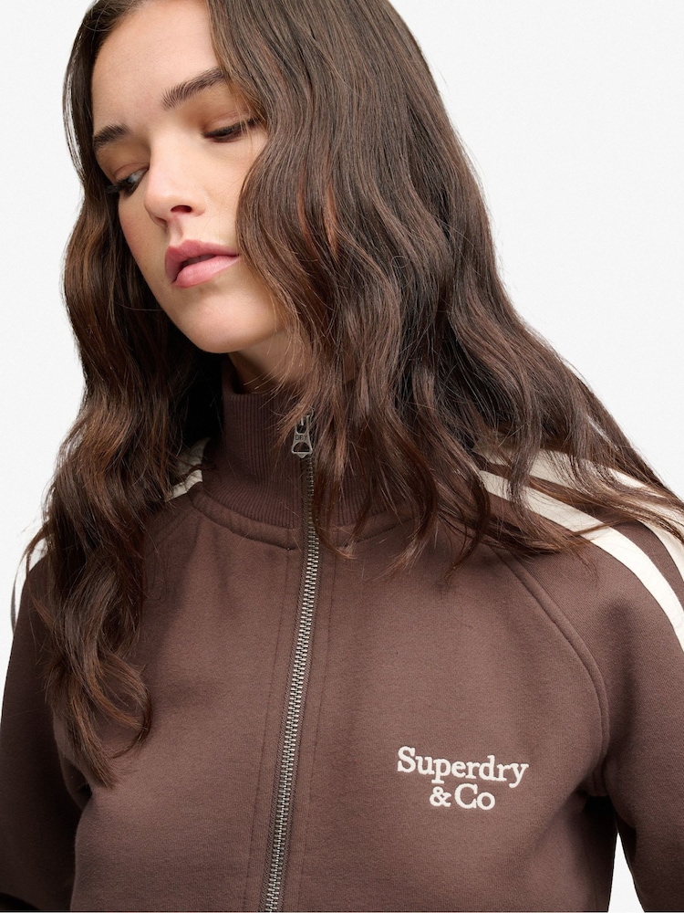 Marrón - Superdry Side Stripe Zip-Through Sweatshirt - Imagen 2 de 7