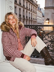 Superdry Red/Pink Gingham Check Everest Hooded Bomber Puffer Coat - Image 1 of 7