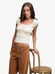 Superdry White Ruched Short Sleeve Top - Image 4 of 6