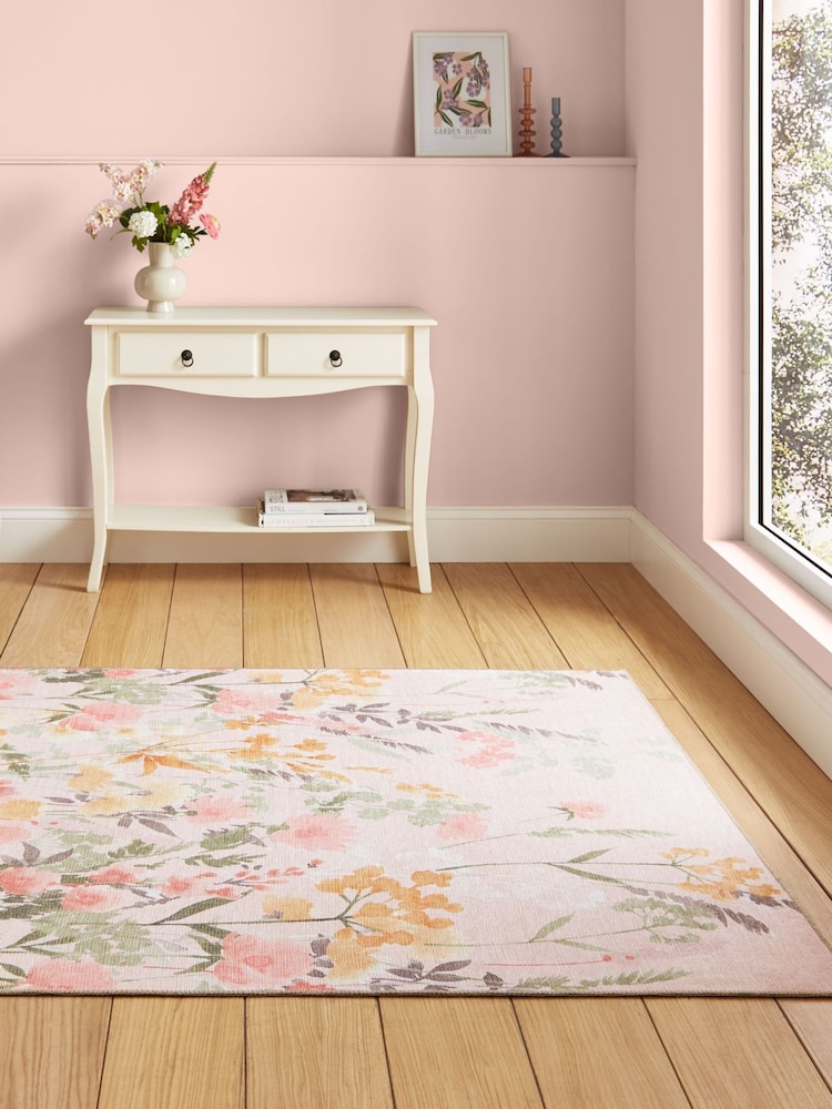 Catherine Lansfield Pink Country Floral Washable Rug - Image 1 of 6