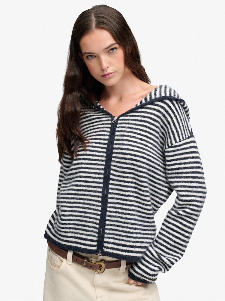 Синій - Superdry Brushed Knit Zip-Through Hooded Cardigan - Image 1 of 6