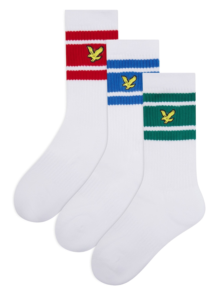 Lyle & Scott White Auto Stripe Boys Webb Sport Socks 3 Pack - Image 1 of 4
