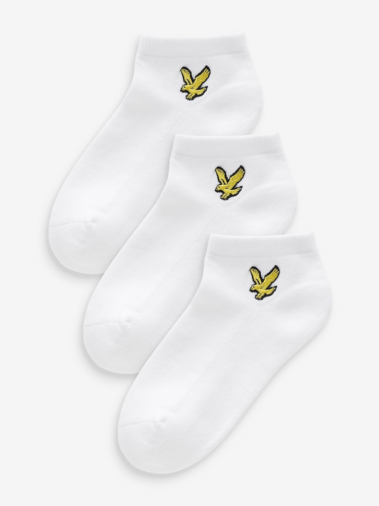 Lyle & Scott White Boys Cotton Ankle Socks 3 Pack - Image 1 of 2