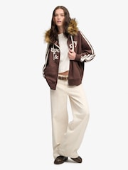 Superdry Brown Vintage Fur Applique Logo Zip-Through Hoodie - Image 4 of 8