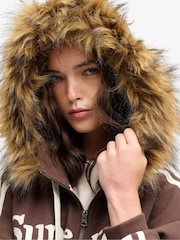 Superdry Brown Vintage Fur Applique Logo Zip-Through Hoodie - Image 5 of 8