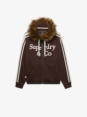Superdry Brown Vintage Fur Applique Logo Zip-Through Hoodie - Image 7 of 8