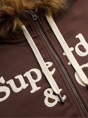 Superdry Brown Vintage Fur Applique Logo Zip-Through Hoodie - Image 8 of 8