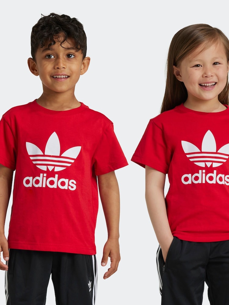 adidas Originals Red Kids 100% Cotton Adicolor Trefoil T-Shirt - Image 1 of 6
