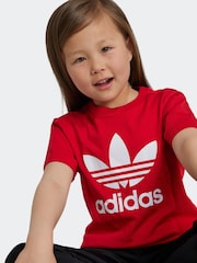 adidas Originals Red Kids 100% Cotton Adicolor Trefoil T-Shirt - Image 4 of 6