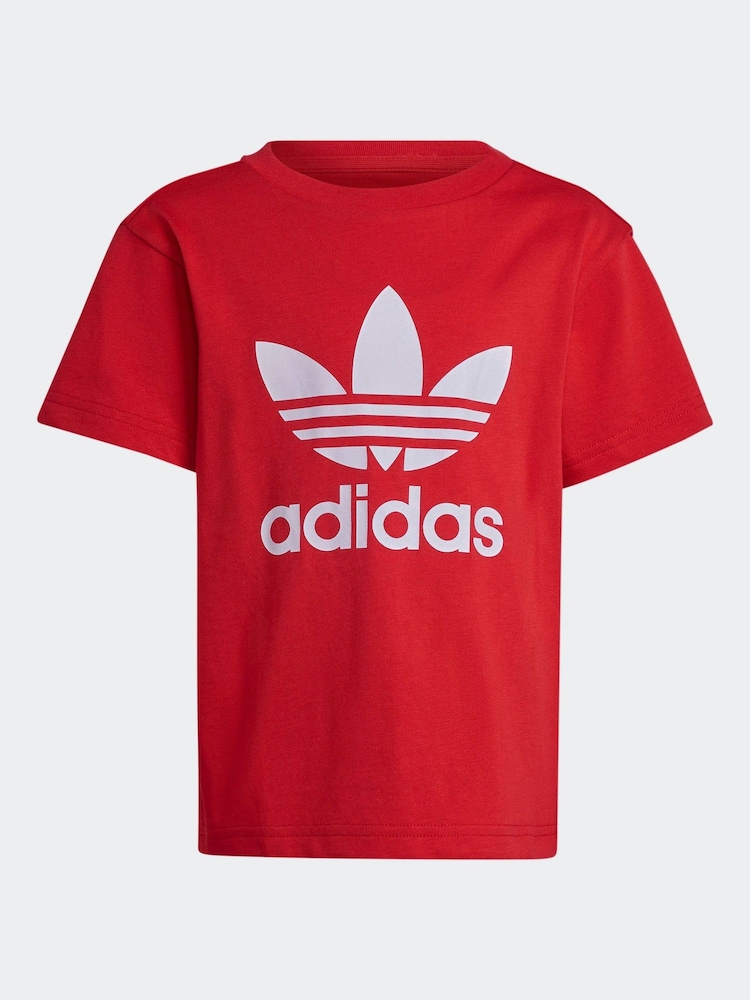 adidas Originals Red Kids 100% Cotton Adicolor Trefoil T-Shirt - Image 6 of 6