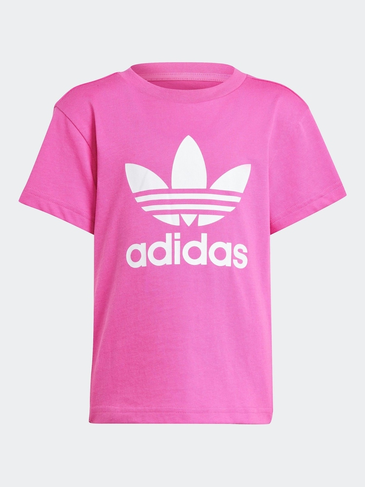 وردي - تيشرت للأطفال موديل Adicolor Trefoil قطن 100% من adidas Originals - صورة 4 من 4