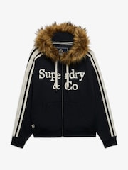Superdry Blue Vintage Fur Applique Logo Zip-Through Hoodie - Image 1 of 7