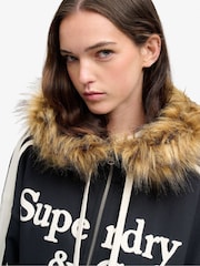 Superdry Blue Vintage Fur Applique Logo Zip-Through Hoodie - Image 4 of 7
