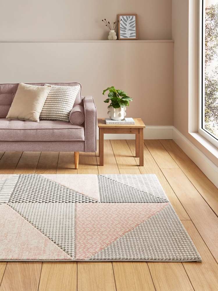 Catherine Lansfield Rose/Grey Larsson Geo Modern Rug - Image 1 of 6