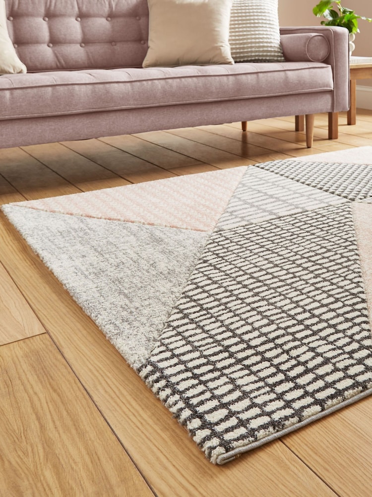 Catherine Lansfield Rose/Grey Larsson Geo Modern Rug - Image 2 of 6