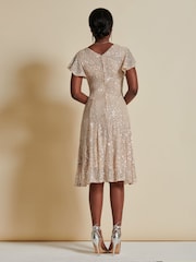 Jolie Moi Gold Sequin Fit & Flare Midi Dress - Image 2 of 6