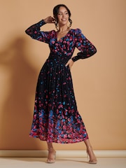 Jolie Moi Black & Pink Symmetrical Print Amica Lace Maxi Dress - Image 1 of 6