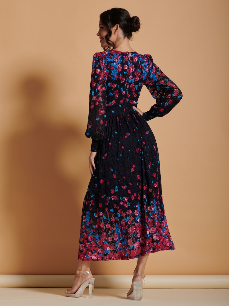 Jolie Moi Black & Pink Symmetrical Print Amica Lace Maxi Dress - Image 2 of 6