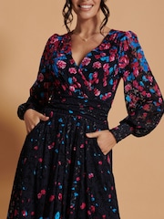 Jolie Moi Black & Pink Symmetrical Print Amica Lace Maxi Dress - Image 3 of 6