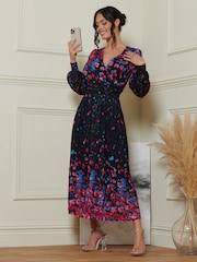 Jolie Moi Black & Pink Symmetrical Print Amica Lace Maxi Dress - Image 4 of 6